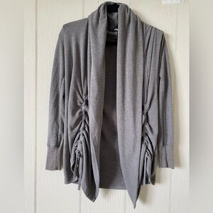 Saks Fifth Avenue grey open loose cardigan with drawstrings - soft, cozy, pretty